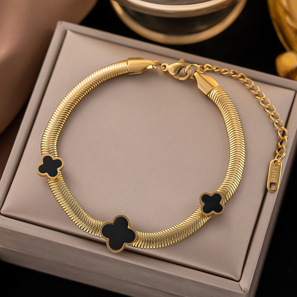 Gold Titanium Steel Snake Bone Heart Evil Eye Bracelet