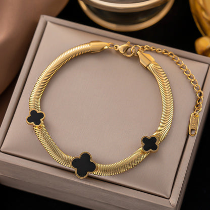 Gold Titanium Steel Snake Bone Heart Evil Eye Bracelet